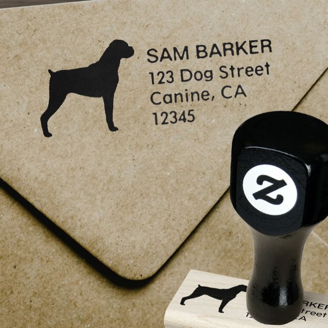 Boxer Dog Breed Silhouette Return Address Rubber Stamp (Creator Uploaded)