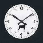 Boxer Dog Breed Silhouette Round Clock<br><div class="desc">A fun wall clock for the home or office. Makes an original gift for Boxer lovers. Boxer dog silhouette with natural ears. Check out Jenn’s Doodle World for even more decorative clocks and dog breed themed home decor.</div>