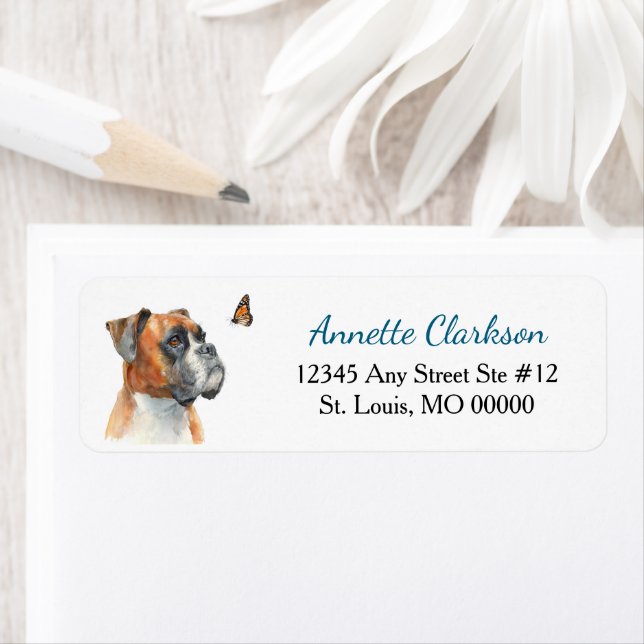 Boxer Dog Butterfly Wonder Label (Insitu)