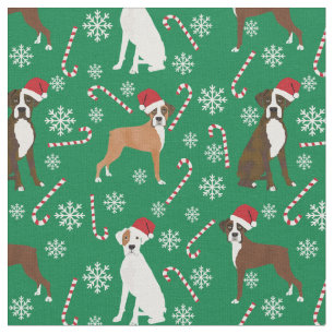Boxer dog candy cane green fabric