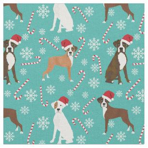 boxer dog candy cane turquoise fabric