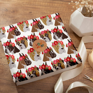 Boxer dog cartoon colorful seamless pattern wrapping paper