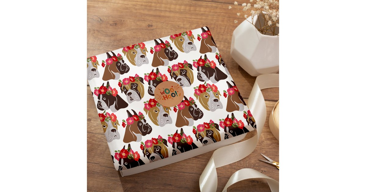 Boxer dog cartoon colorful seamless pattern wrapping paper | Zazzle