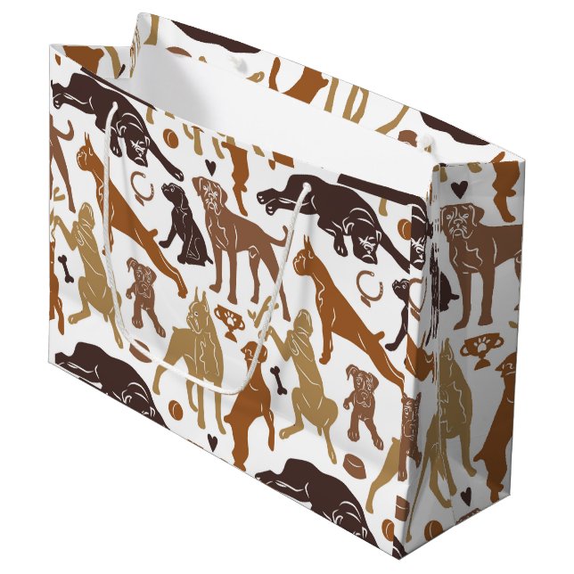 Boxer dog cartoon in various poses large gift bag (Front Angled)