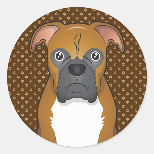 Boxer Dog Cartoon Paws Classic Round Sticker (Front)
