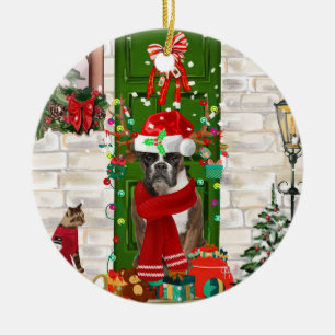Boxer Dog Christmas Ceramic Ornament