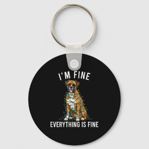 Boxer Dog Christmas I'm Fine Everything Is Fine  Keychain