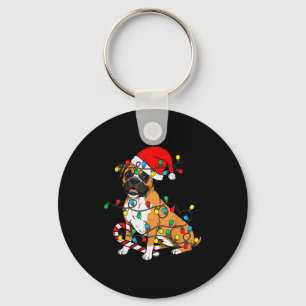 Boxer Dog Christmas Lights Pajama Santa Xmas Pet D Keychain