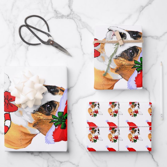Boxer Dog Christmas Merry Wrapping Paper Sheets (Front)