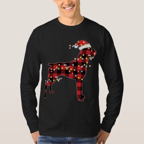 Boxer Dog Christmas Red Plaid Buffalo Pajamas Xmas T_Shirt