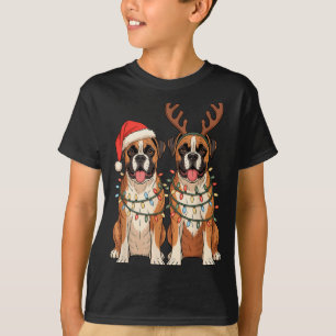 Boxer Dog Christmas Santa Hat Reindeer Lights Paja T-Shirt