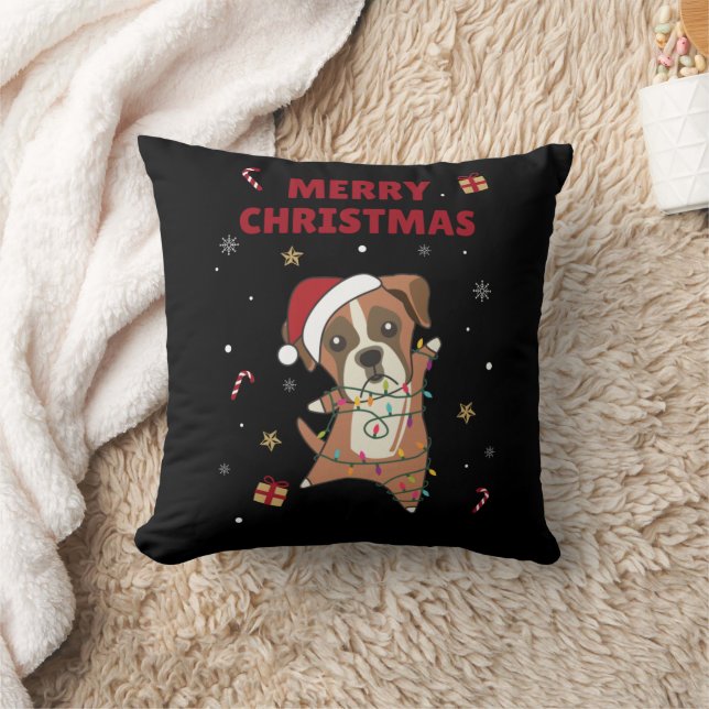 Boxer Dog Christmas Snow Winter Animals Dogs Throw Pillow (Blanket)