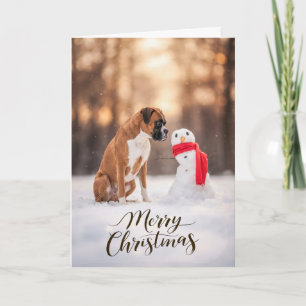 Boxer Dog Christmas Snowman Holiday Card