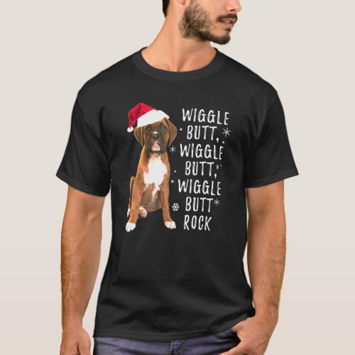 Boxer Dog Christmas  Wiggle Butt Rock T_Shirt
