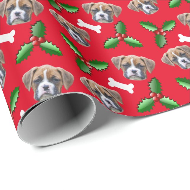 Boxer Dog Christmas Wrapping Paper (Roll Corner)
