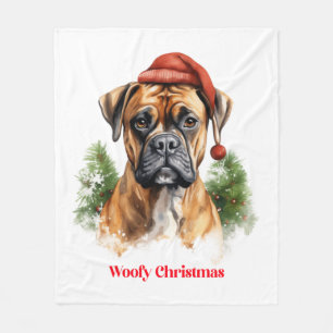 Boxer Dog Christmas X-Mas wish gift Woofy Christma Fleece Blanket