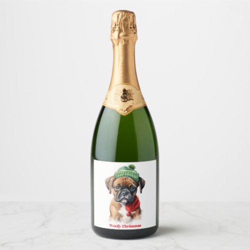 Boxer Dog Christmas X_Mas wish gift Woofy Christma Sparkling Wine Label