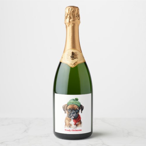 Boxer Dog Christmas X_Mas wish gift Woofy Christma Sparkling Wine Label