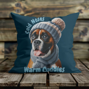 Boxer Dog Cold Noses, Warm Cuddles Throw Pillow
