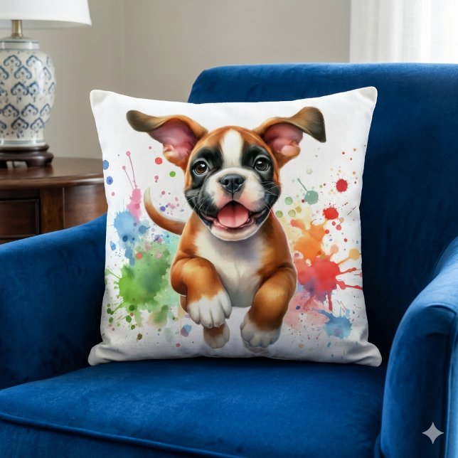 Boxer Dog Color Splash Throw Pillow (Creator Uploaded)