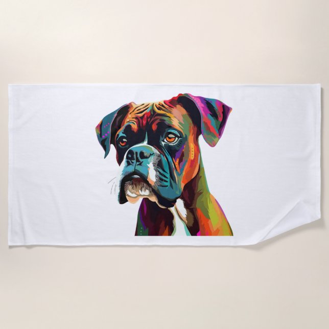 Boxer Dog Colorful Beach Towel (Front)