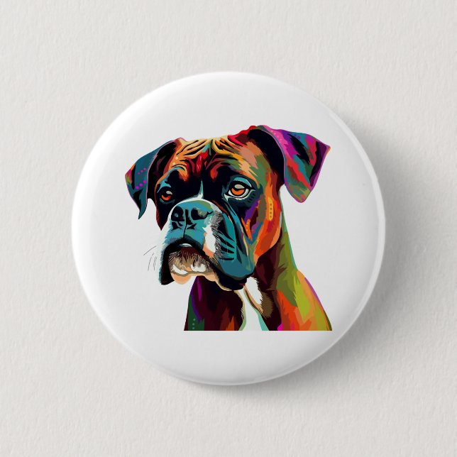 Boxer Dog Colorful Button (Front)