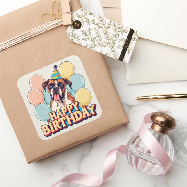 Boxer Dog Colorful  Square Sticker (Gifting)