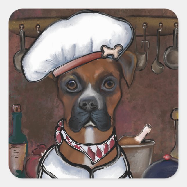 BOXER DOG COOK SQUARE STICKER (Front)