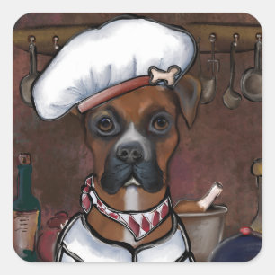 BOXER DOG COOK SQUARE STICKER