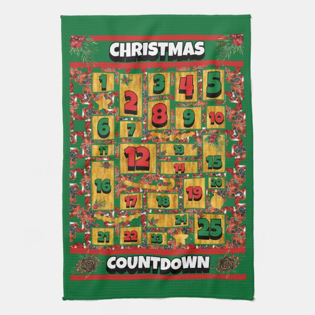 Boxer Dog Countdown Christmas Advent Calendar Kitchen Towel (Vertical)