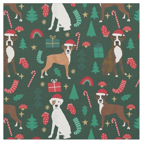 Boxer dog cute christmas dark green fabric