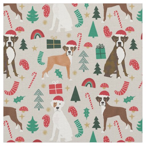 Boxer dog cute christmas tan fabric