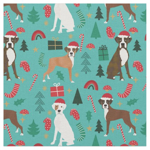 Boxer dog cute christmas turquoise fabric