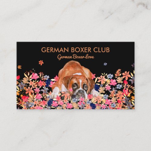 Boxer Dog Cute Face floral rustic autumn Business Card