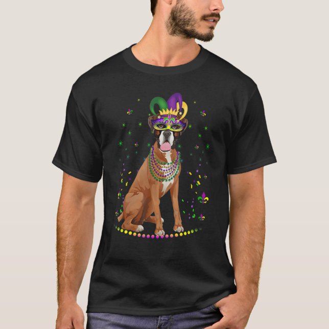 Boxer Dog  Cute Mardi Gras Carnival Jester 1 T-Shirt (Front)