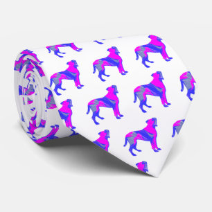 Boxer Dog Cute Pink Silhouette White Neck Tie