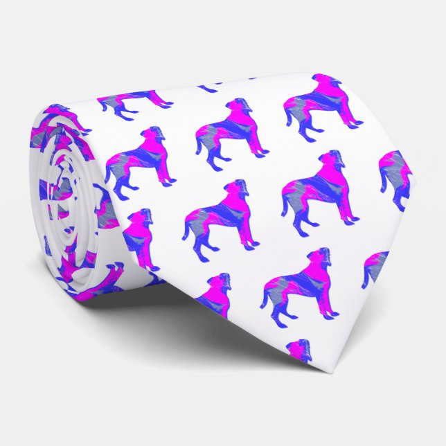 Boxer Dog Cute Pink Silhouette White Neck Tie (Rolled)