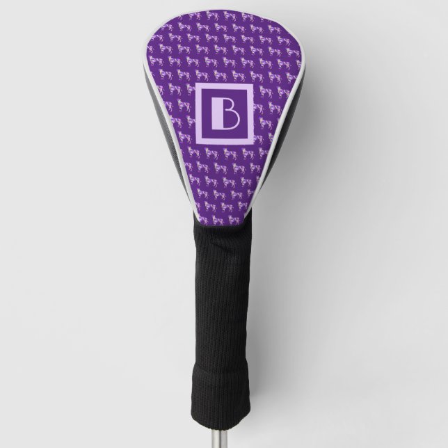 Boxer Dog Cute Purple Silhouette Monogram Golf Head Cover (Front)