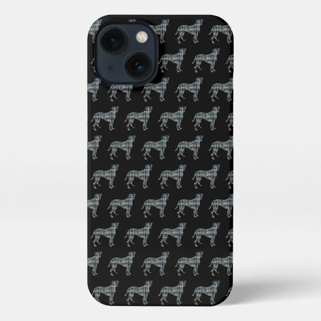 Boxer Dog Cute Silhouette Grid Black iPhone Case (Back)