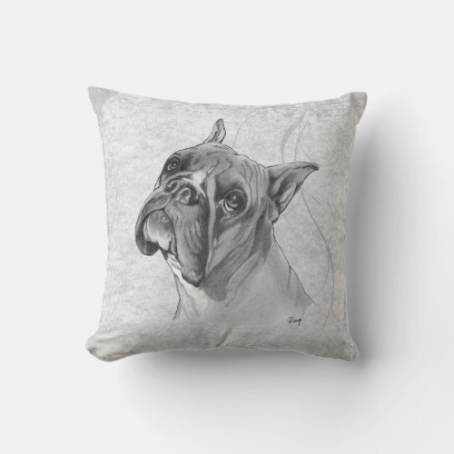 Boxer Dog Drawing Throw Pillow