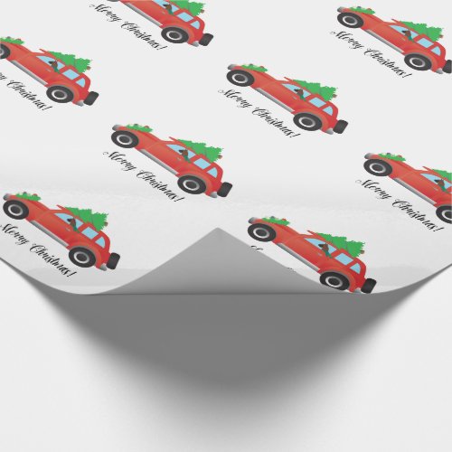 Boxer Dog Driving a car _ Christmas Tree on Top Wrapping Paper