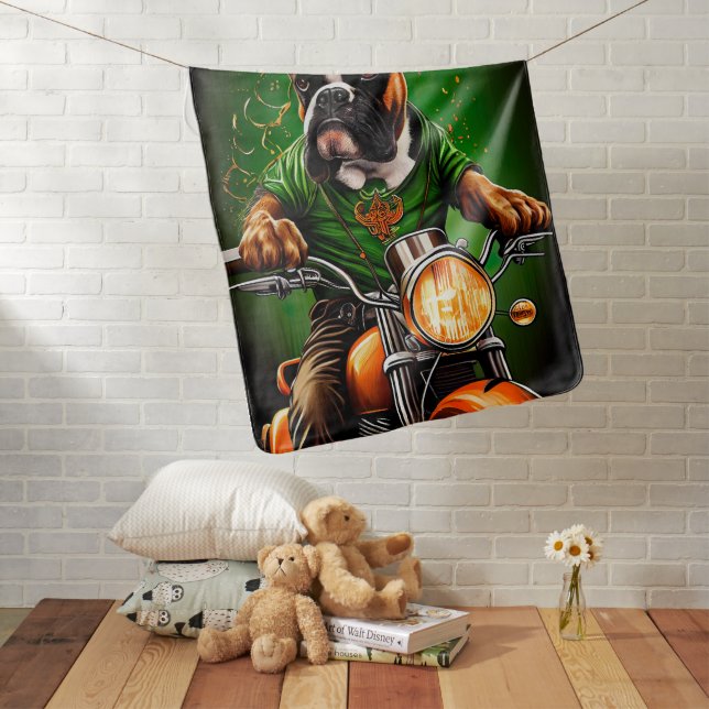 Boxer Dog Driving Bike St. Patrick's Day  Baby Blanket (In Situ)
