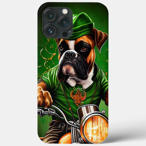 Boxer Dog Driving Bike St Patricks Day iPhone 13 Pro Max Case