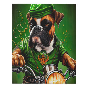 Boxer Dog Driving Bike St. Patrick's Day Faux Canvas Print