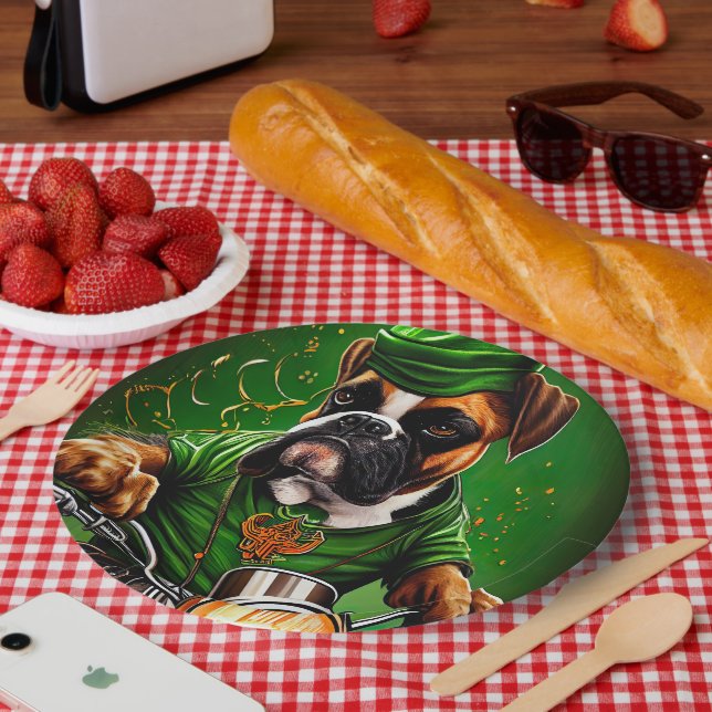Boxer Dog Driving Bike St. Patrick's Day Paper Plates (Picnic)