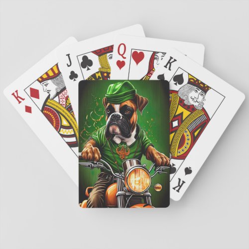 Boxer Dog Driving Bike St Patricks Day Poker Cards