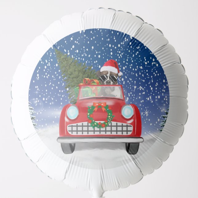 Boxer Dog Driving Car In Snow Christmas  Balloon (Front)