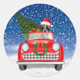 Boxer Dog Driving Car In Snow Christmas Classic Round Sticker