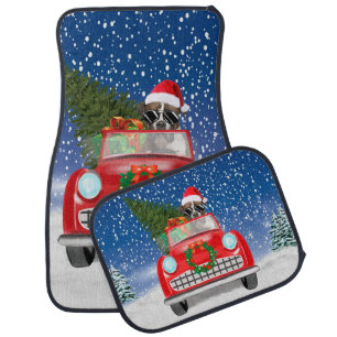 Boxer Dog Driving Car In Snow Christmas  Floor Mat