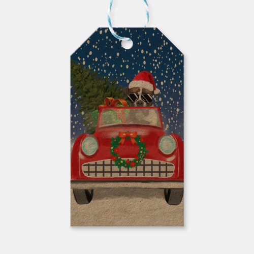 Boxer Dog Driving Car In Snow Christmas  Gift Tags